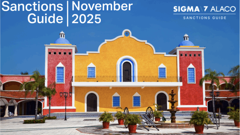 Business Intelligence November Sanctions Guide cover image of a building with bright colors with a blue sky.