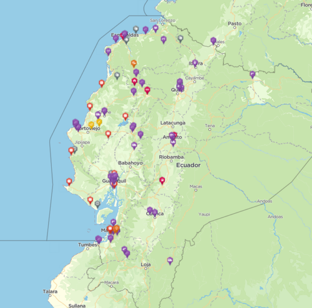 Related incidents recorded are generally clustered around areas such as Guayaquil and Manta due to their role as hubs for drugs trafficking.