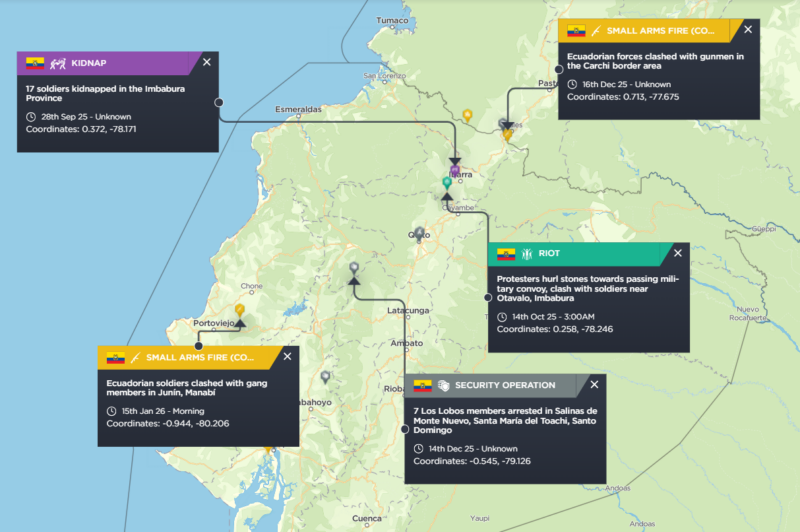 Image shows examples of military forces being involved in countering criminal gangs, with incidents often involving significant military operations.