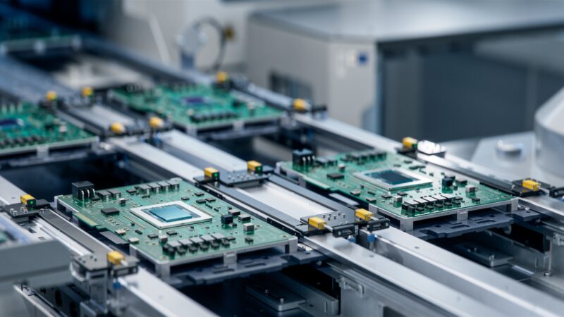 Electronics supply chain manufacturing of printed circuit boards and semiconductor components